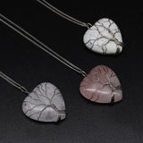 Heart Shape Pendant Necklace Tree Of Life Wire Wrapped Natural Crystals