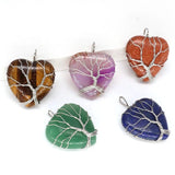 Heart Shape Pendant Necklace Tree Of Life Wire Wrapped Natural Crystals