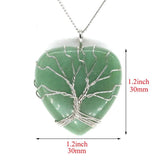 Heart Shape Pendant Necklace Tree Of Life Wire Wrapped Natural Crystals