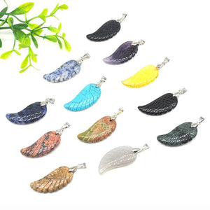 Natural Stone Angel Wing Pendant Necklace