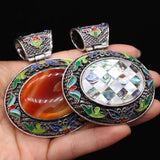 Ethnic Abalone Shell Pendant Stone Agates Charms DIY Necklace Accessories