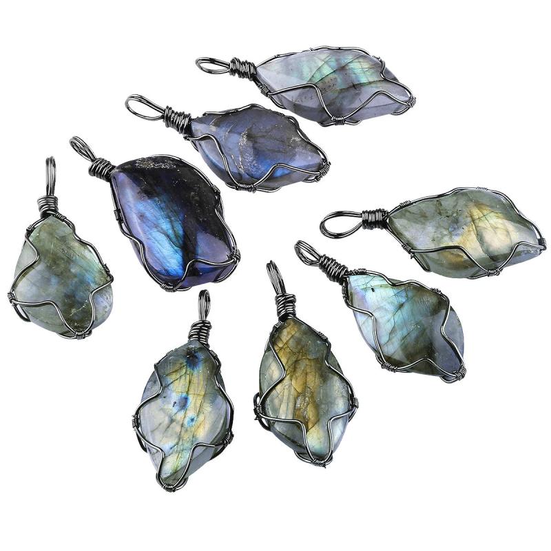 Labradorite Stone Pendant Necklace for Unisex, Wire Wrapped Jewelry