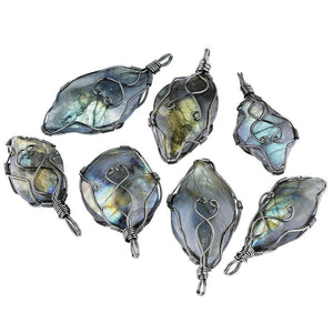 Labradorite Stone Pendant Necklace for Unisex, Wire Wrapped Jewelry