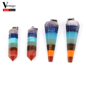 7 Chakra Cone Pendant Charm Turquoises Crystal Amethysts DIY Jewelry Making
