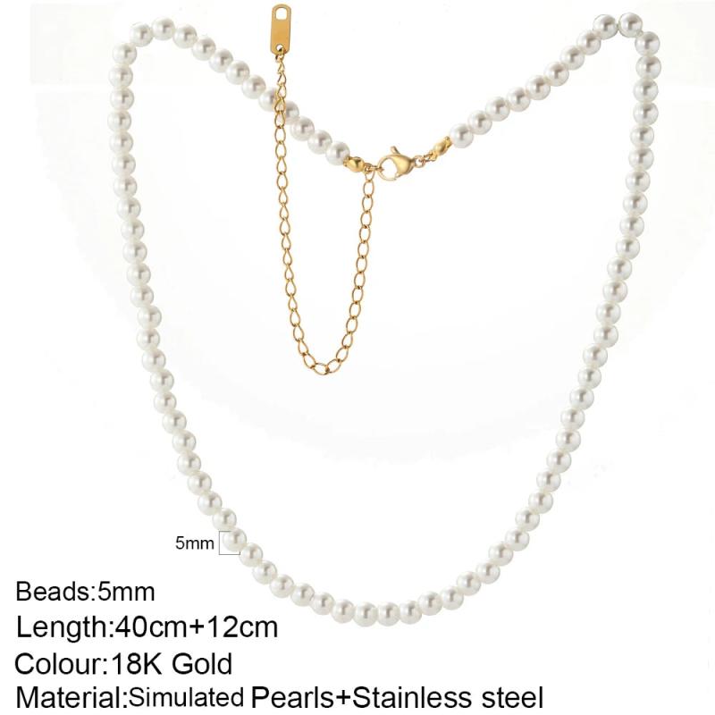 Simulated Pearls Choker Necklace Vintage Pearl Women's Bead Necklaces