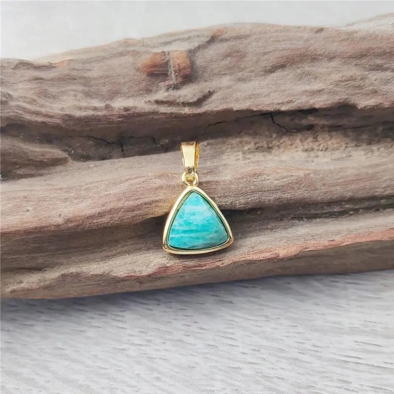 Natural Amazonite Triangle Pendant, Green Stone Jewelry Making PD288