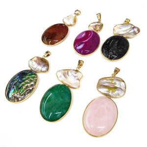 Natural Stone Freshwater Pearl Gemstones Pendant DIY Necklace 31x76mm
