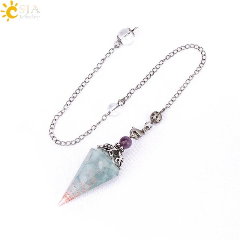 7 Chakras Quartz Pendulum Natural Chip Bead Resin Pendant T018