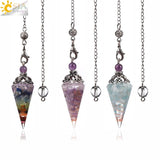 7 Chakras Quartz Pendulum Natural Chip Bead Resin Pendant T018