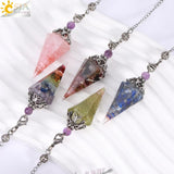 7 Chakras Quartz Pendulum Natural Chip Bead Resin Pendant T018