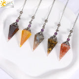 7 Chakras Quartz Pendulum Natural Chip Bead Resin Pendant T018