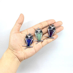 Natural Stone Pendant OWL Shape Healing Crystal Aventurine Amethyst Lapis