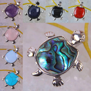 Abalone Shell/Amethyst/Blue Sandstone/Agate/Rose Crystal Turtle Pendant