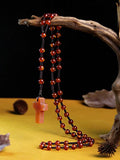 Red Agate Stone Bead Catholic Rosary Necklace with Cross Pendant