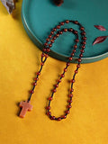 Red Agate Stone Bead Catholic Rosary Necklace with Cross Pendant