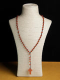 Red Agate Stone Bead Catholic Rosary Necklace with Cross Pendant