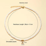 Simulated Pearl Bead Necklace Choker with Zircon Initial Charms