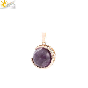 CSJA Amethysts Crystal Pendant Necklace Stainless Steel