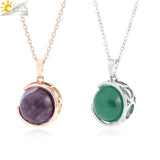 CSJA Amethysts Crystal Pendant Necklace Stainless Steel