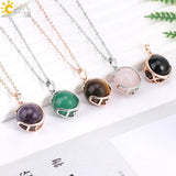 CSJA Amethysts Crystal Pendant Necklace Stainless Steel