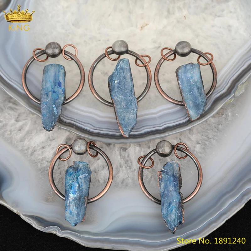 Natural Kyanite Point Pendant Jewelry, Bronze Plated Stone Charms