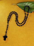 6mm Agate Rosary Necklace Cross Pendant