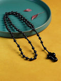 6mm Agate Rosary Necklace Cross Pendant