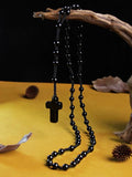 6mm Agate Rosary Necklace Cross Pendant