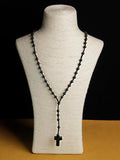 6mm Agate Rosary Necklace Cross Pendant