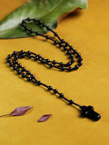 6mm Agate Rosary Necklace Cross Pendant