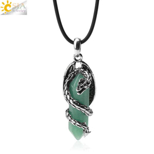 CSJA Viking Dragon Crystal Man Necklace Pink Crystal Wings Necklaces