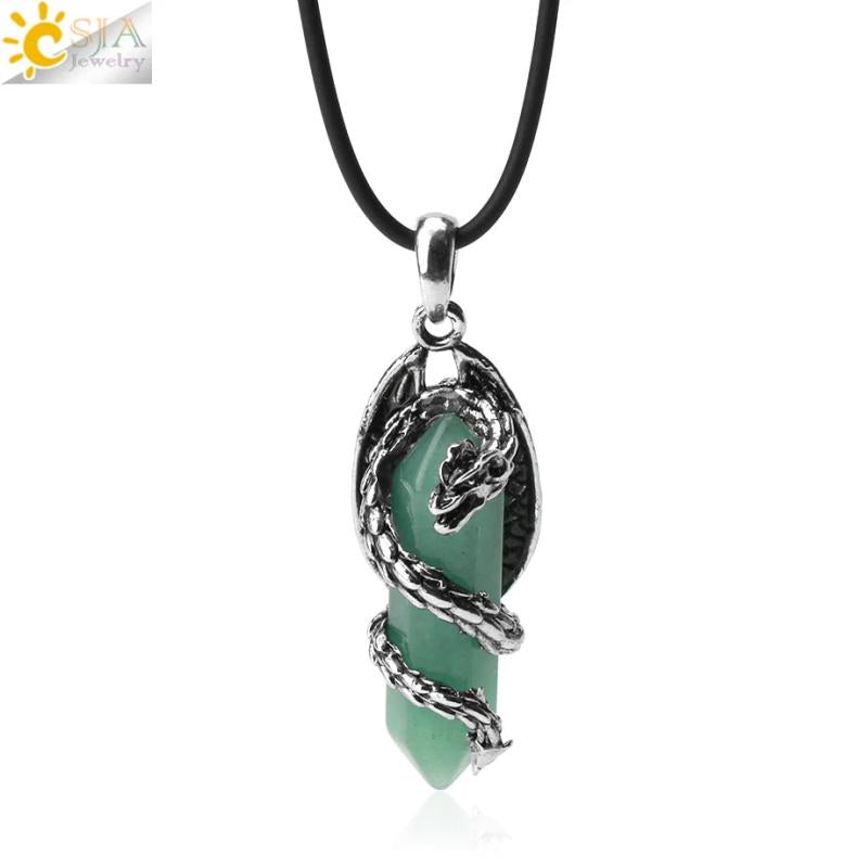CSJA Viking Dragon Crystal Man Necklace Pink Crystal Wings Necklaces