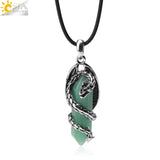 CSJA Viking Dragon Crystal Man Necklace Pink Crystal Wings Necklaces