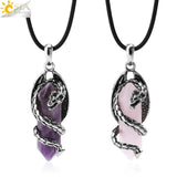 CSJA Viking Dragon Crystal Man Necklace Pink Crystal Wings Necklaces