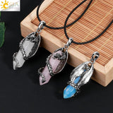 CSJA Viking Dragon Crystal Man Necklace Pink Crystal Wings Necklaces