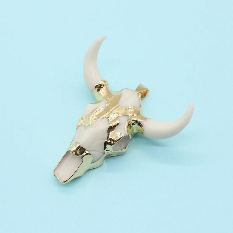 Coffee Bull Head Stone Resin Pendant for DIY Jewelry Making