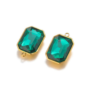 5pcs Stainless Steel Rectangle Gemstone Glass Charms Pendants