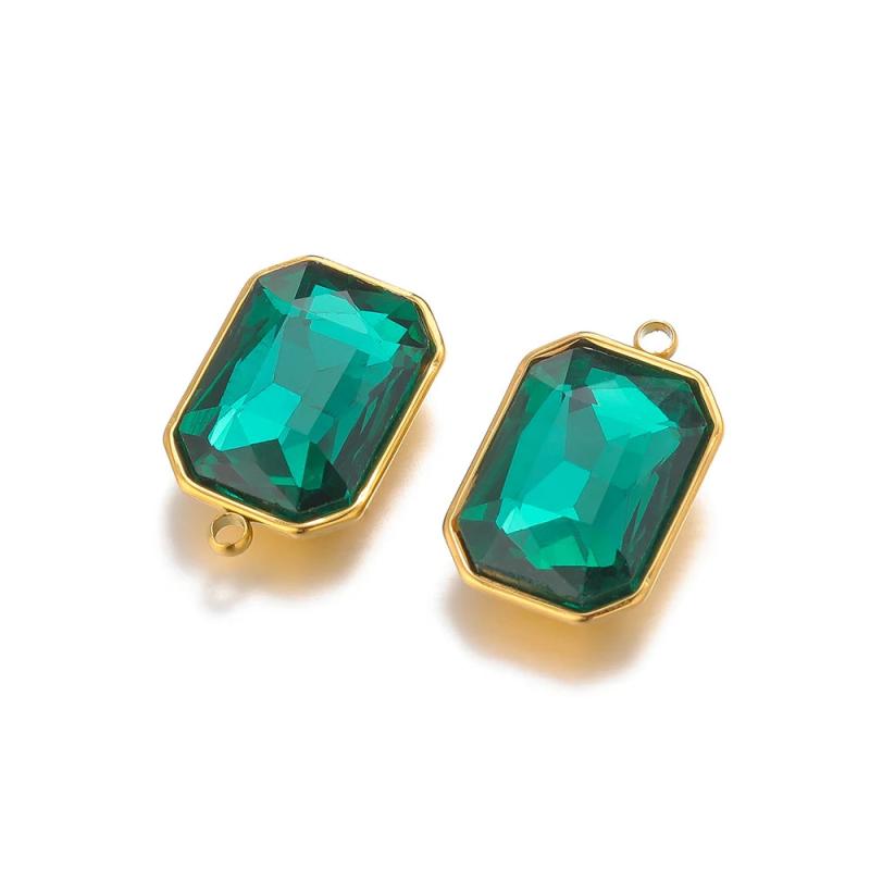5pcs Stainless Steel Rectangle Gemstone Glass Charms Pendants