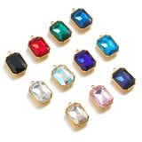 5pcs Stainless Steel Rectangle Gemstone Glass Charms Pendants