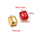 5pcs Stainless Steel Rectangle Gemstone Glass Charms Pendants