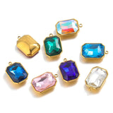 5pcs Stainless Steel Rectangle Gemstone Glass Charms Pendants