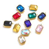 5pcs Stainless Steel Rectangle Gemstone Glass Charms Pendants