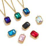 5pcs Stainless Steel Rectangle Gemstone Glass Charms Pendants