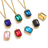 5pcs Stainless Steel Rectangle Gemstone Glass Charms Pendants