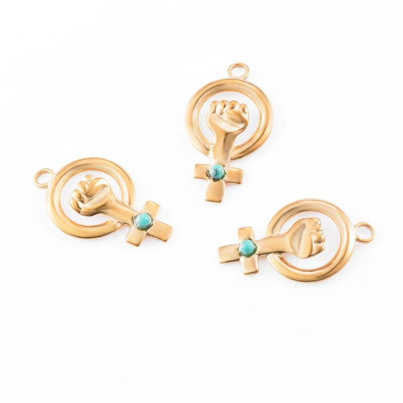 5pcs Stainless Steel Cross Turquoise Hand Pendant DIY Jewelry Making