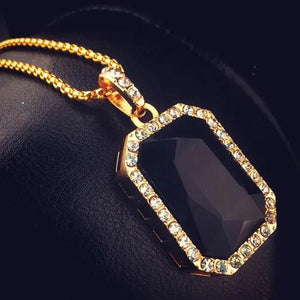 Iced Out Big Red Stone Pendant Necklace with Box Chain