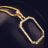 Iced Out Big Red Stone Pendant Necklace with Box Chain