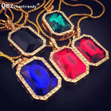 Iced Out Big Red Stone Pendant Necklace with Box Chain
