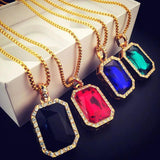 Iced Out Big Red Stone Pendant Necklace with Box Chain