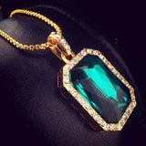 Iced Out Big Red Stone Pendant Necklace with Box Chain
